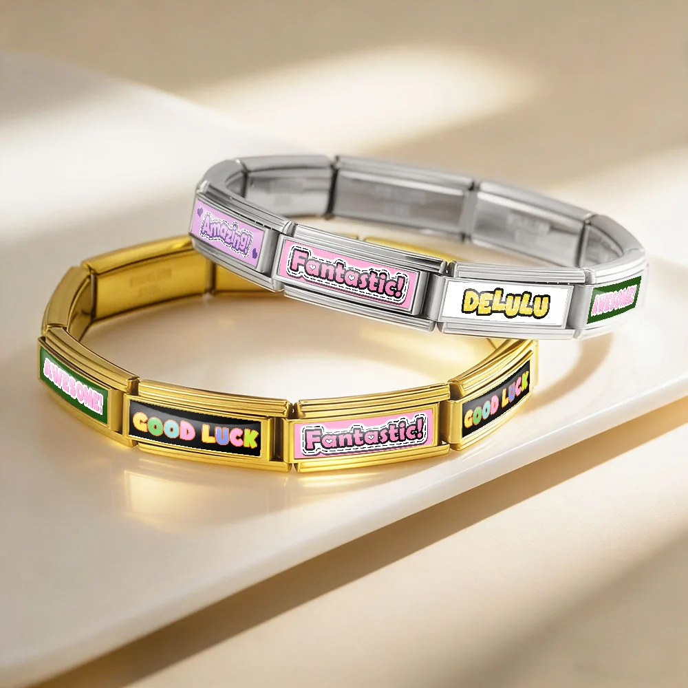 1 Stück italienisches Gliederarmband aus 9 mm Edelstahl, originelles Design, erstaunlich, Delulu, fantastisch, wunderbar, Charm-Schmuck zum Selbermachen – Detail 4
