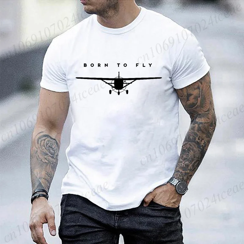 Herren-T-Shirt „Born To Fly Airplane“ mit Grafik, minimalistisches Geschenk für Flugzeugliebhaber, kurzärmelig, O-Ausschnitt, einfache, lässige Streetwear – Detail 6