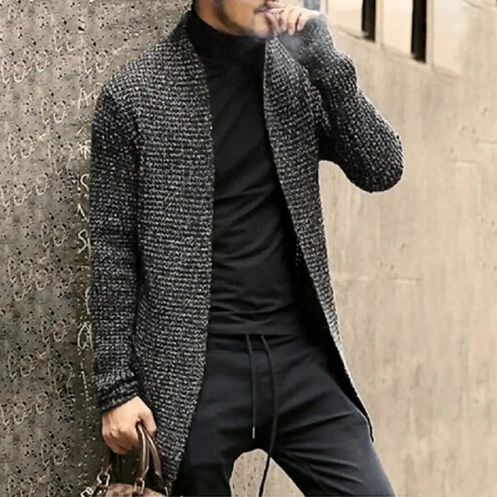 

2024 New Autumn Winter Men's Clothing Open Cardigan Casual Korean Style Long Sleeve Slim Mid-Length Coat Knitwear