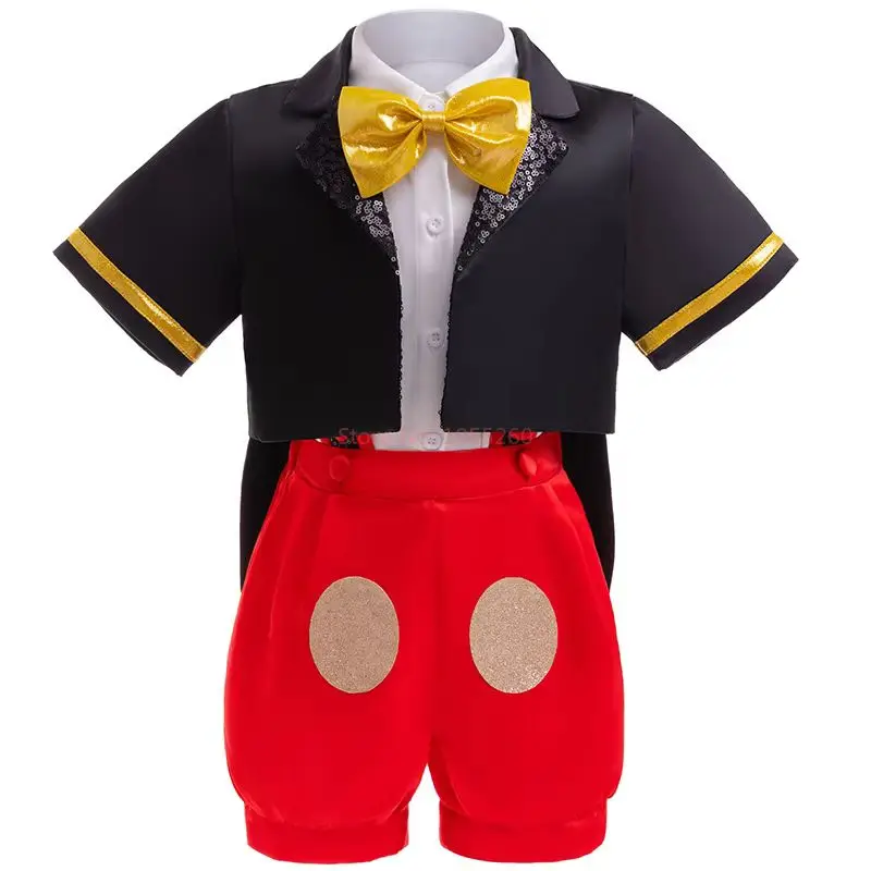 Kids Boys Cartoon Mouse Cosplay Costume Bow Tie Top Coat Suspender Shorts+Headband Clothing Sets  Halloween Christmas Gift