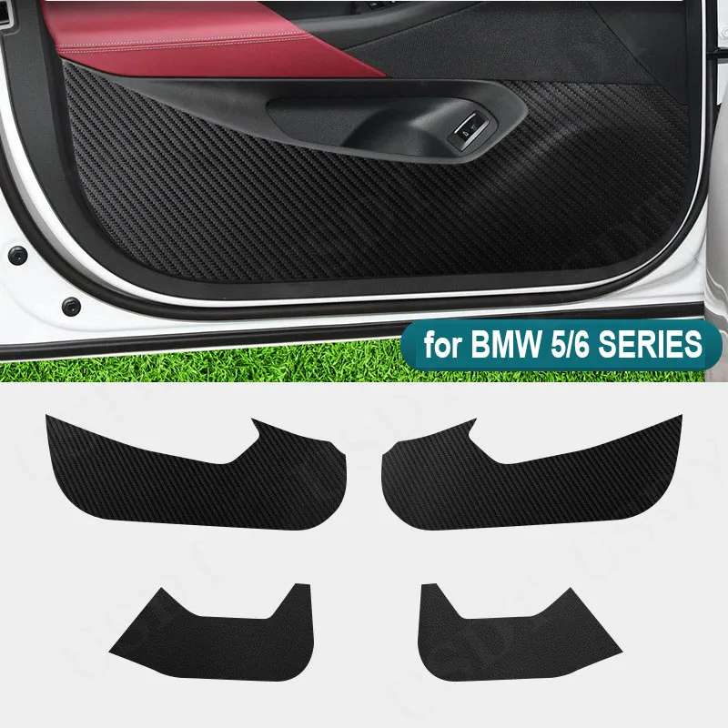 4PCS Fit for BMW G30 G32 G38 G60 Series 5 6 GT Car Door Anti Kick Mat Leather Carbon Fiber Protective Sticker