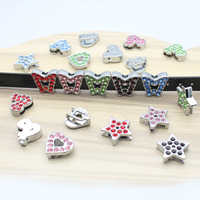 10mm Colord Rhinestone Slide Charms Bracelet Making Stars Heart Flower Fit Pet Collars Wristbands Keychain DIY Accessory Gift