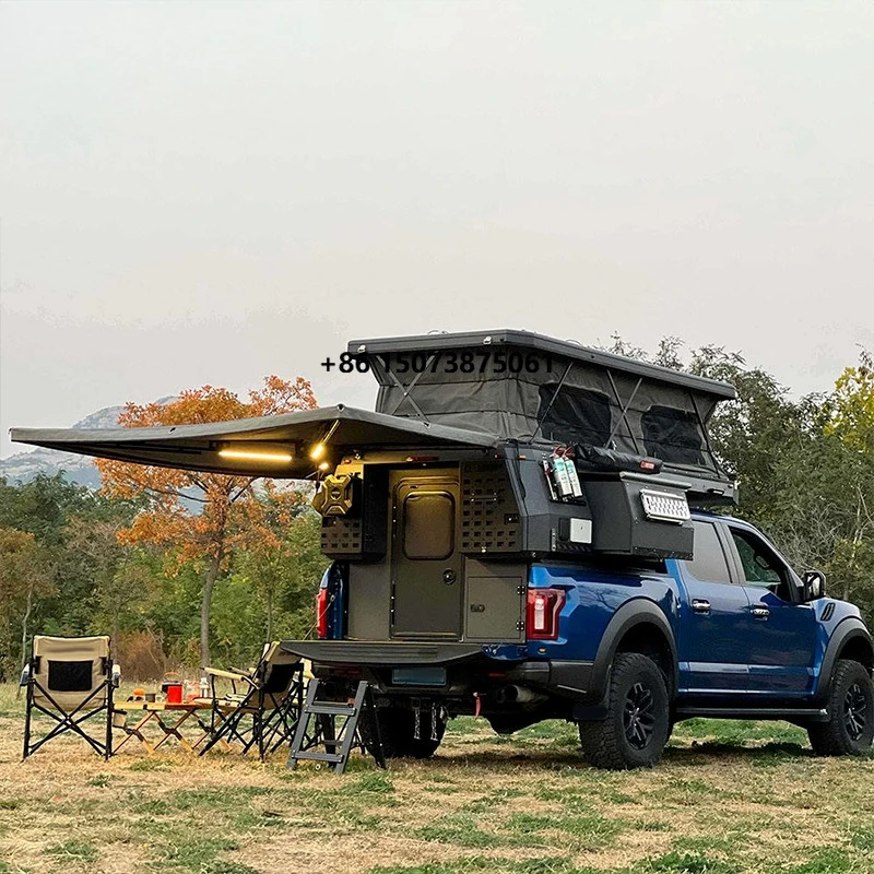 Outdoor Truck Camper Camping Roof Top Tent With Pickup Truck Canopy Aluminum Pop-Up Campers Hard Shell