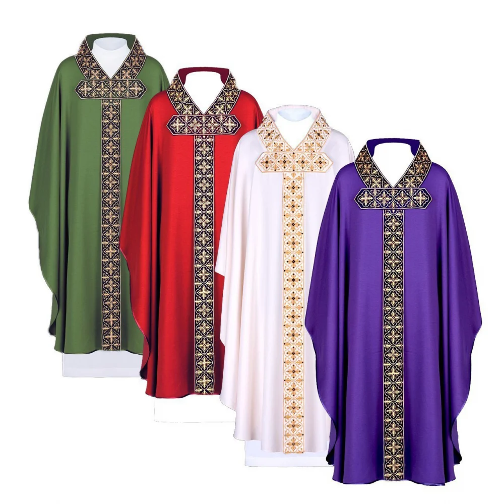 Unisex Priest Clergy Celebrant Chasuble Catholic Church Father Mass Vestments Robe for Men Women Halloween Cosplay Costume