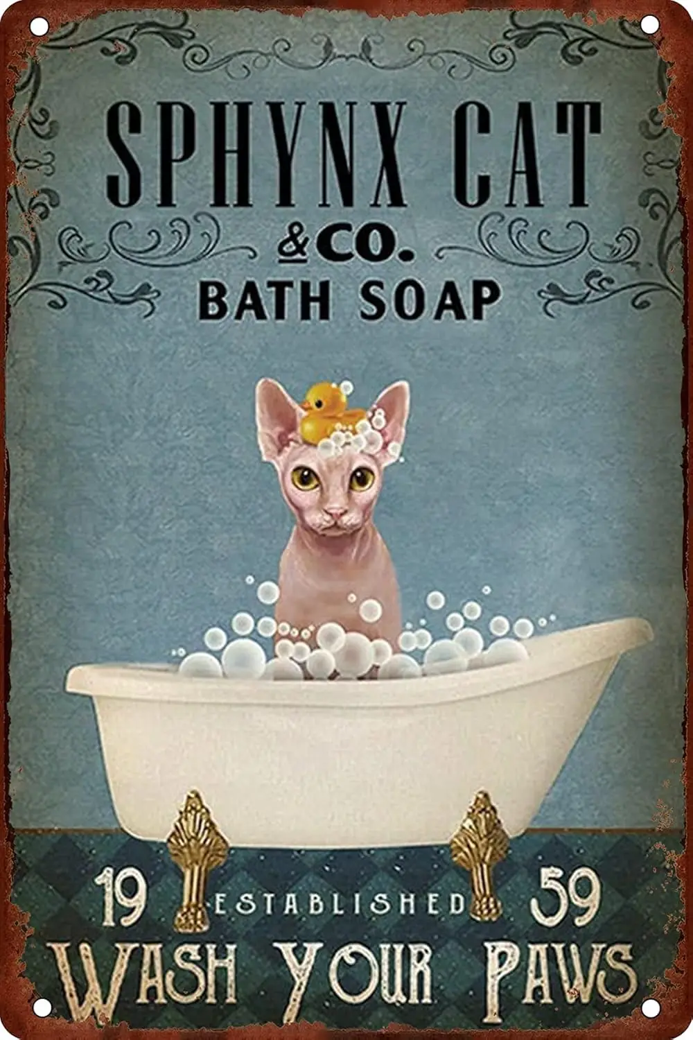 Metal Wall Decor Sphynx Cat Co. Bath Soap Wash Your Paws Metal Tin Sign Vintage Tin Sign Metal Poster Wall Decor Metal Sign sign
