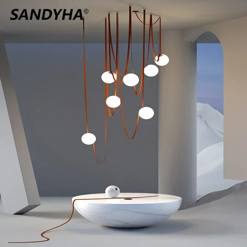 

SANDYHA Modern Glass Ball Belt Chandelier LED Light for Dining Living Room Indoor Home Decor Suspension Luminaire Ceiling