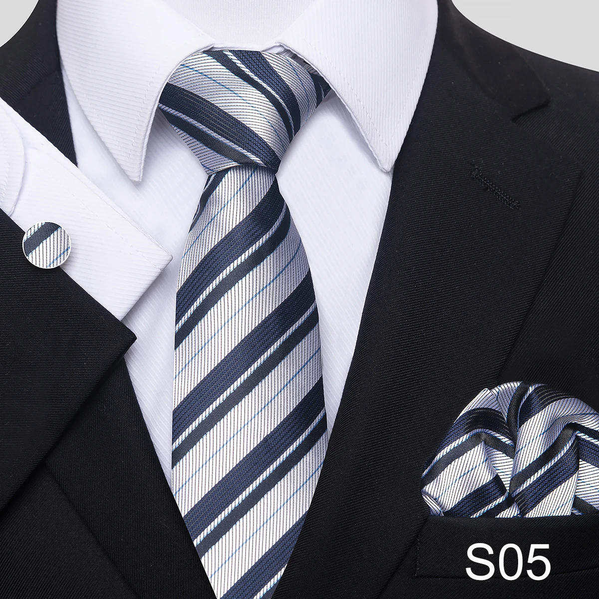 Herren-Krawatten-Set, 3-teilig, geeignet für formelle Anlässe, Hochzeiten und Bankette – Detail 11