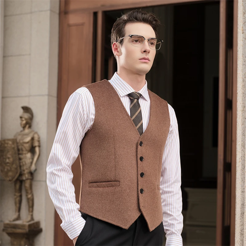 

Men's Vest Fashionable British Retro woolen Workwear Slim Fit Vest Elegant Classic Style Waistcoat Business 100% Wool Suit Tank