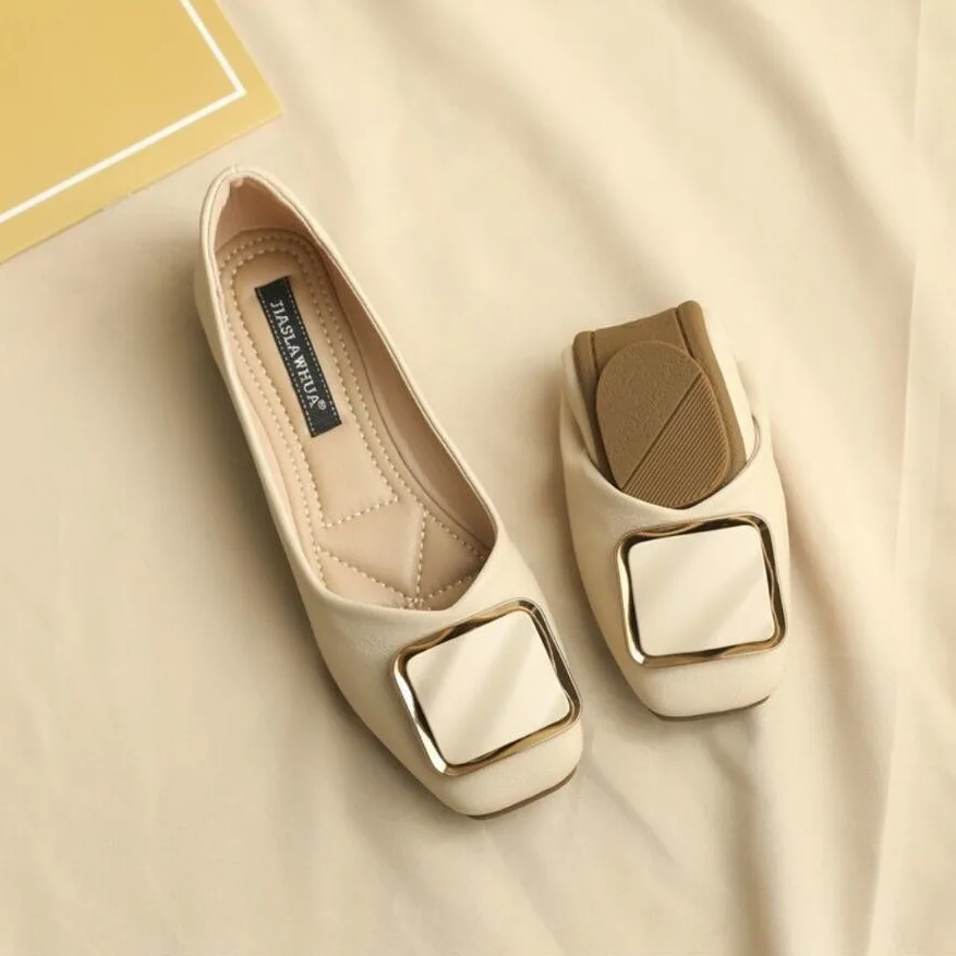 

Women's Soft Bottom Flat Shoes Spring Summer Autumn Casual Wear Square Head Bean Shoes Gentle Fairy Style Low Cut Versatile