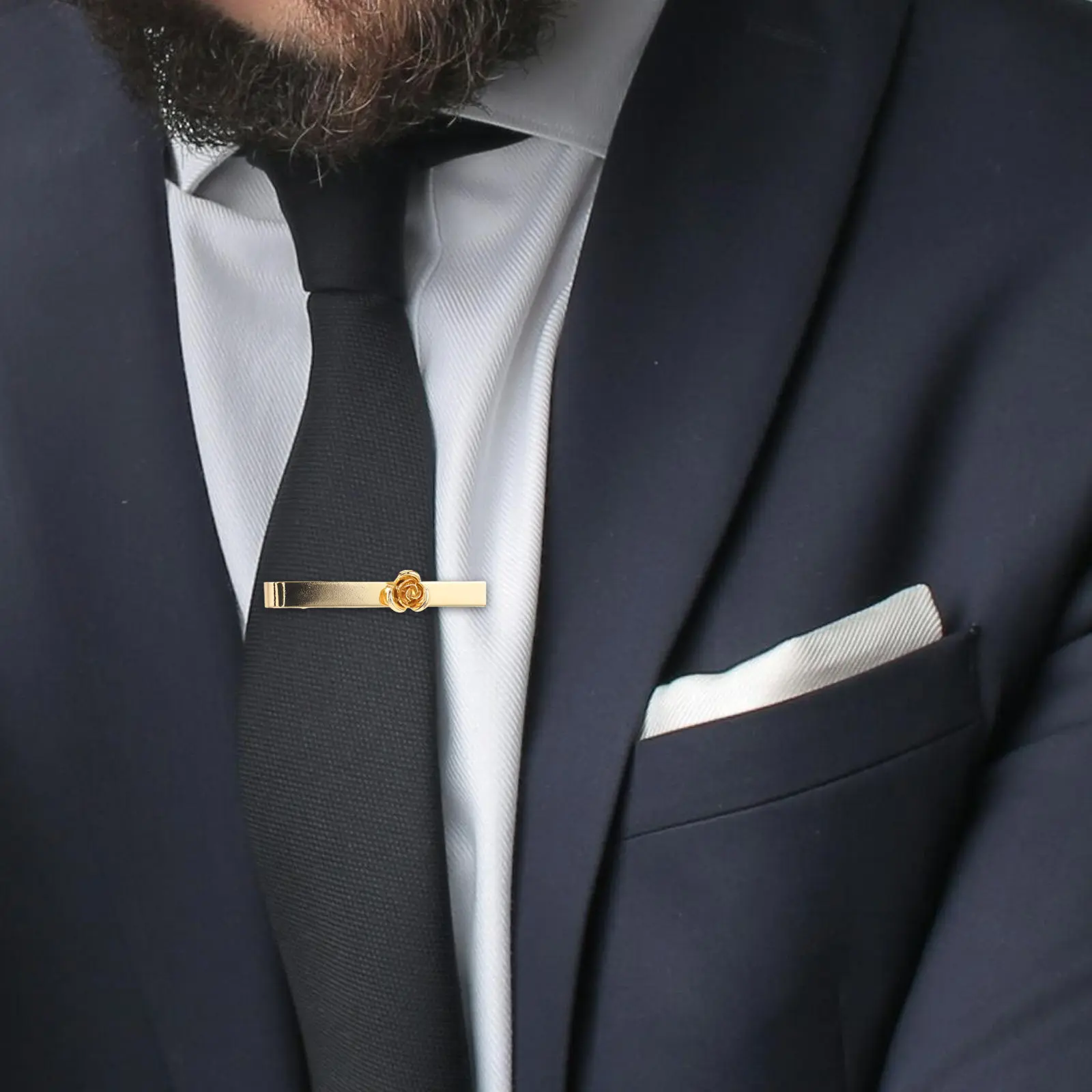 Rose Golden Metal Tie Clip Floral Collar Bar Necktie Clasp Business Wedding Groom Gift Mens Dress Shirt Accessory