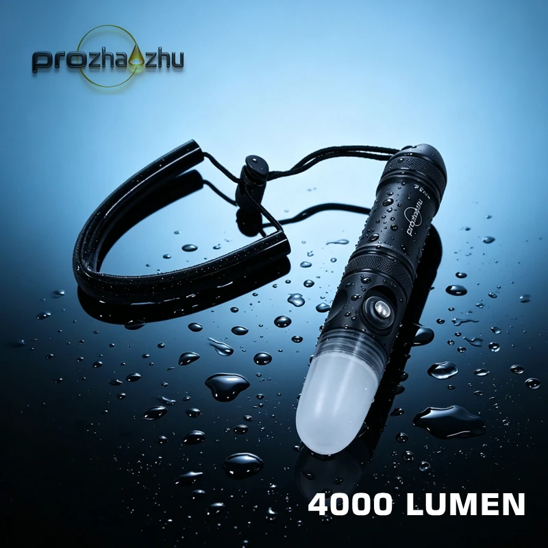 Prozhaozhu 4000 Lumen IP68 Waterproof 100M Underwater Signal Light Rechargeable Strobe Buddy Signal Light for Scuba Divers
