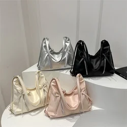 Bow Design PU Leather Shoulder Bag For Women Korean Fashion Underarm Bag Handbags Lady Silver Backpacks