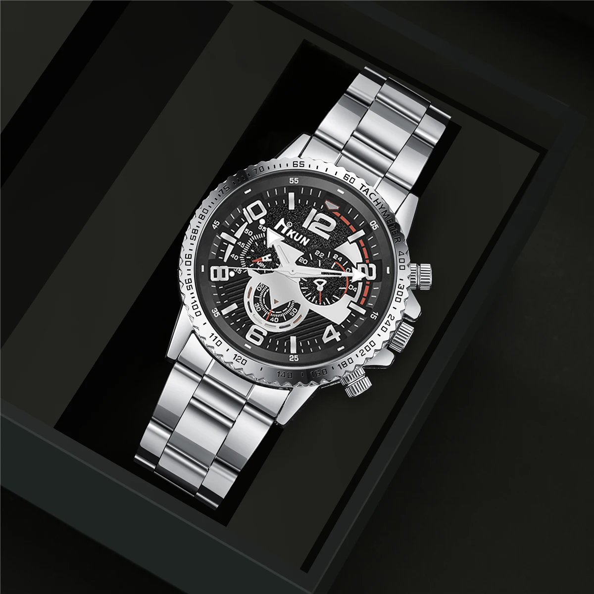 5PCS New Men\'s Fashion Versatile Steel Band Quartz Watch, Sunglasses, Keychain, Barber, Wallet Gift Box Set Perfect Gift