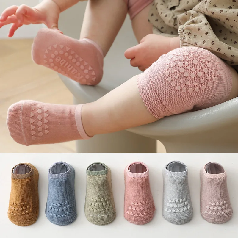 Baby Knee Pads Socks Set Solid Color Anti Slip Socks Kneecap Kid Crawling Safety Floor Socks Knee Protector for Girls Boy