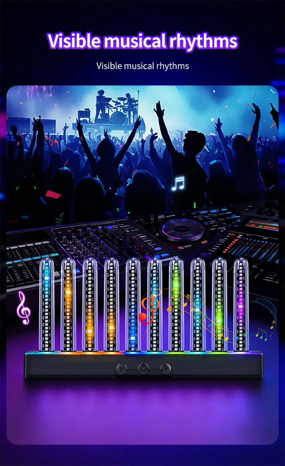 Auto-Symphonie 10 Röhren Musik-Rhythmus-Lichter Auto-Innenraum Pickup Nachtlichtleiste Atmosphärenlicht Luftauslass-Dekoration USB-Stecker – Detail 4