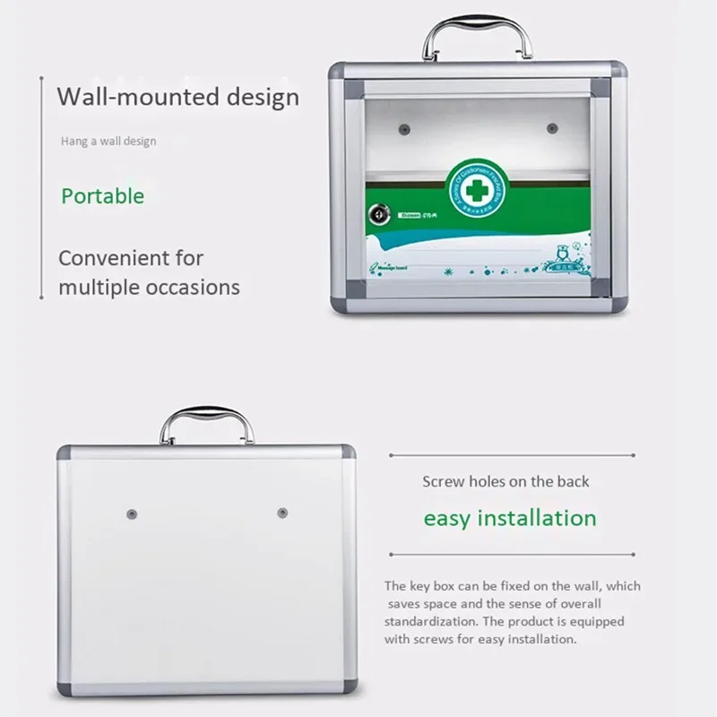 ติดผนังชุดปฐมพยาบาลกระเป๋าเดินทางแบบพกพาอลูมิเนียม PVC การแพทย์ฉุกเฉินกล่องเครื่องมือในครัวเรือนล็อคความปลอดภัยป้องกันกล่องยา