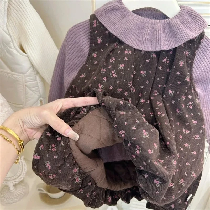 

Fashion Kids Children Casual Warm Clothes Vestidos Baby Girls Autumn Winter Clothing Set Ruffles Collar Sweaters+floral Dress