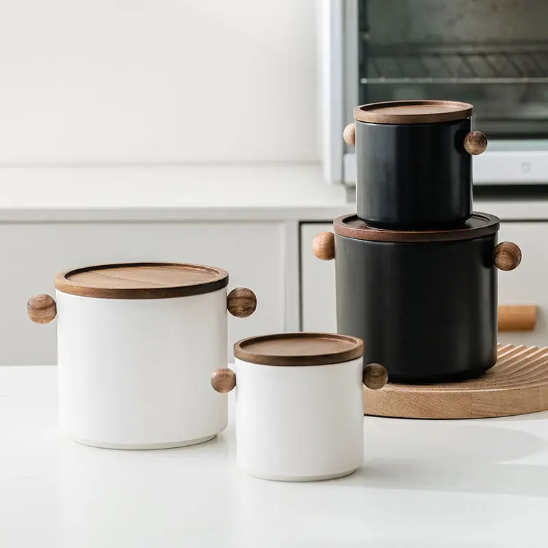 

Tea Coffee Powder Ceramic Storage Jar Household Seal Moisture-proof Tea Jar Kitchen Grains Candy Jar Food Container Decoration