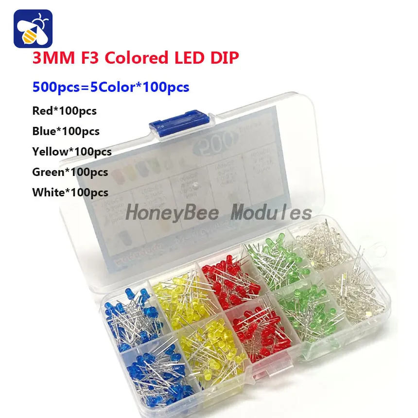 3mm LED light-emitting diode boxed transistor light-emitting tube 500pcs 100pcs per color 5 colors total 500PCS