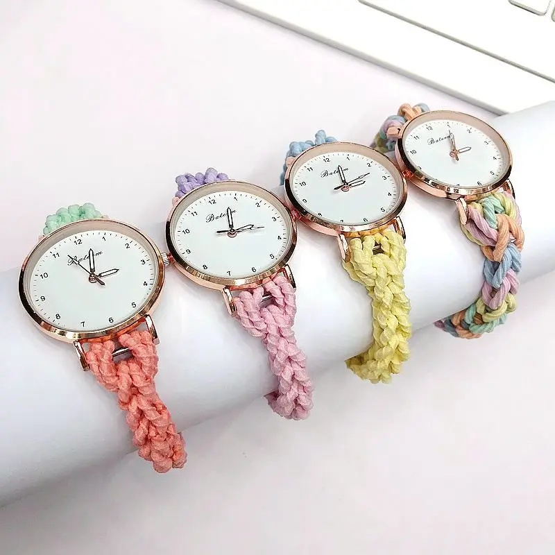 

Korean Ins Digital Colorful DIY Braided Bracelet Watch Women Creative Elastic Rope Student Fashion Quartz Wristwatch