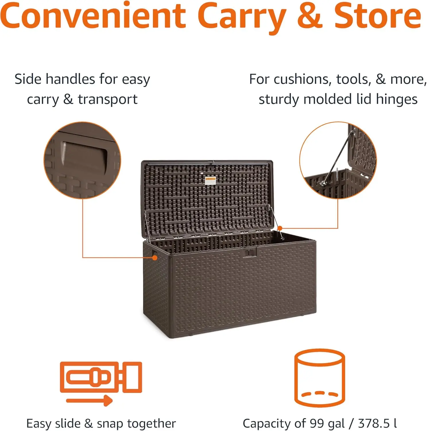 Outdoor Storage Deck Box 99 Gallon Lockable for Patio Cushions Gardening Tools Pool Accessories Brown