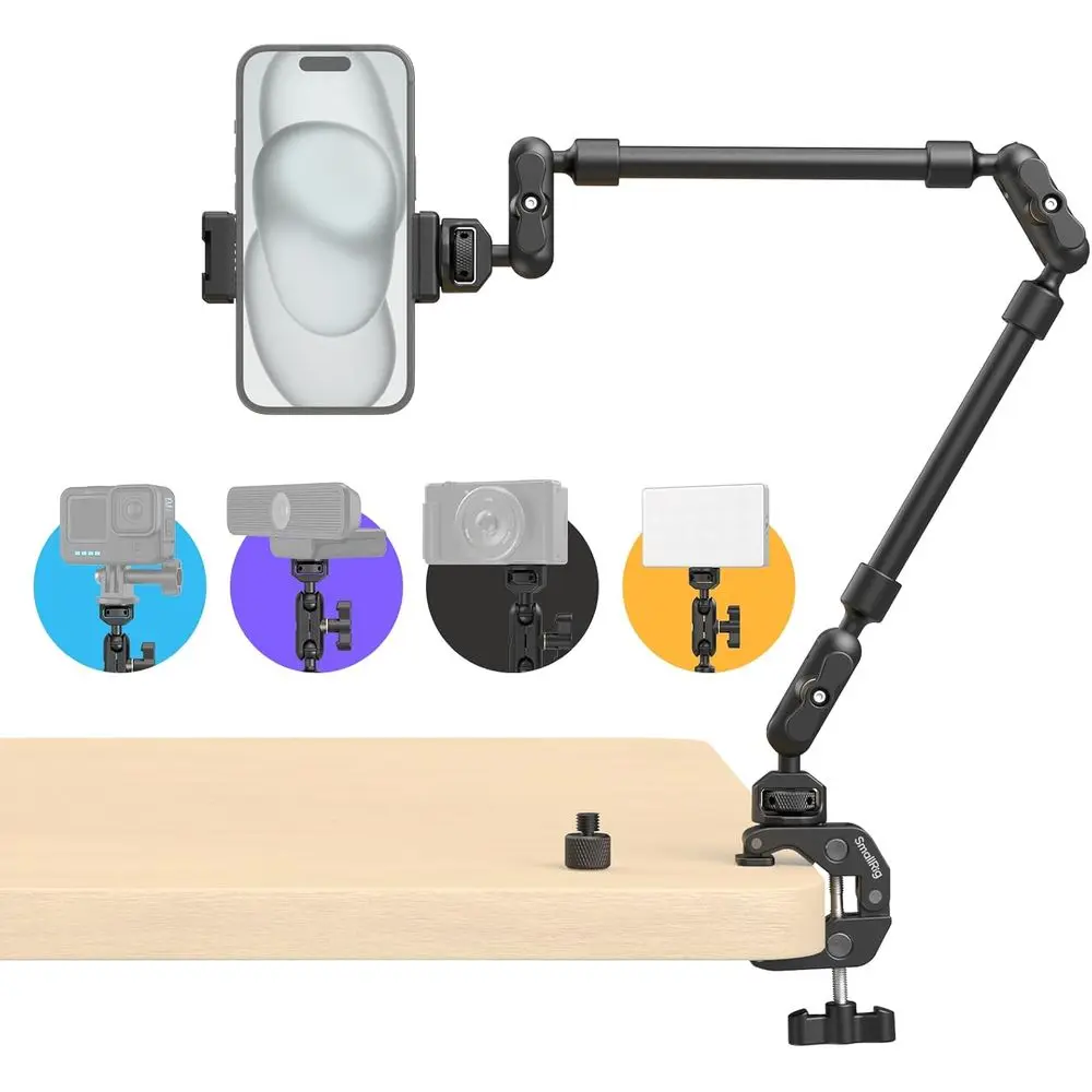 

22-Inch Adjustable Magic Arm Clamp Stand for Desk Cameras, Flexible Boom Arm for POV Shots, Ideal for Filming, Lights, Webcams,