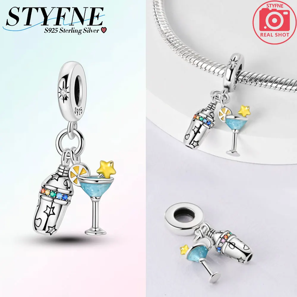 Dijes originales de Plata de Ley 925 chapados en barman, colgantes de cóctel Vodka, pulseras aptas para mujer, fabricación de joyas, regalos finos