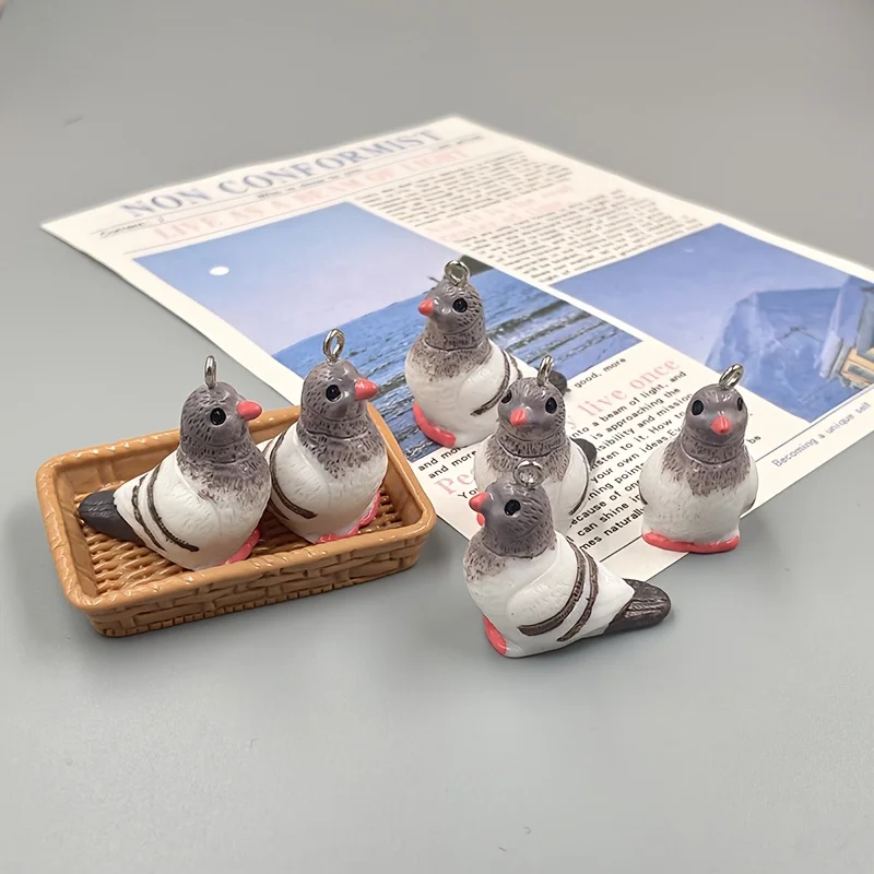 6Pcs Simulated Resin Pigeon Dove Bird Pendants Cute Animal Charms DIY Jewelry Making Supplies for Earrings Necklaces Accessories