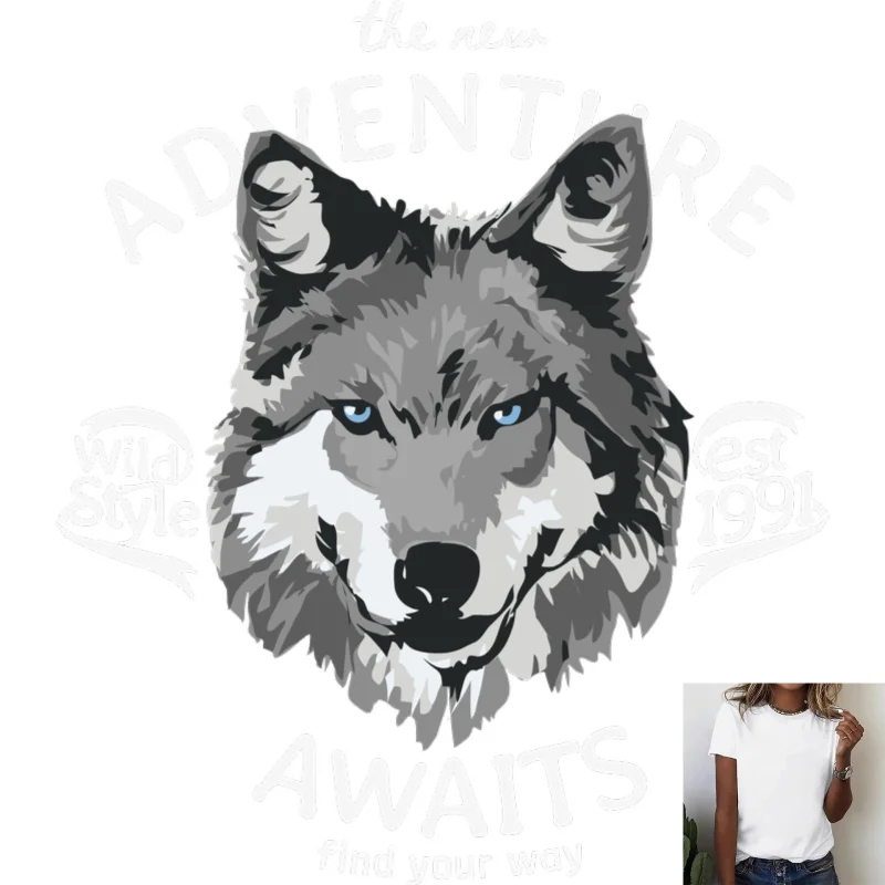 Cool Wolf Head Heat Transfer White Ink Iron - on Patch, Trendy Animal Pattern, Suitable for T - shirts/Canvas Bags, Outdoor