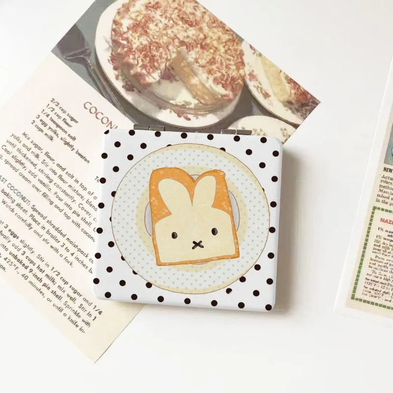 Anime Miffy Folding Makeup Mirror Portable Double-Sided Handheld Cosmetic Mirror Square Shockproof Compact Touch-Up Tool Travel