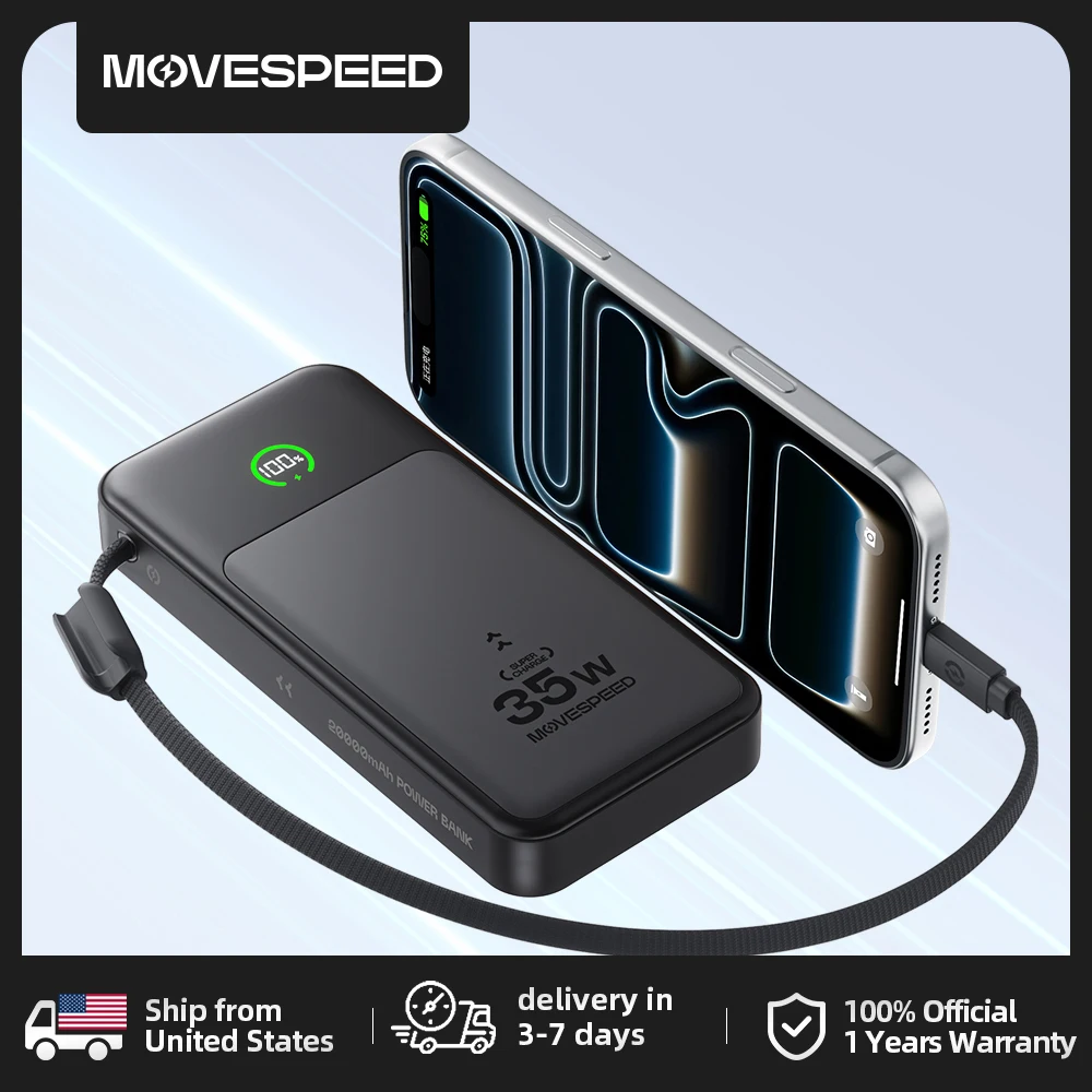 MOVESPEED Power Bank 20000mAh 35W Type C PD Fast Charging Portable Charger External Battery Powerbank for iPhone Samsung