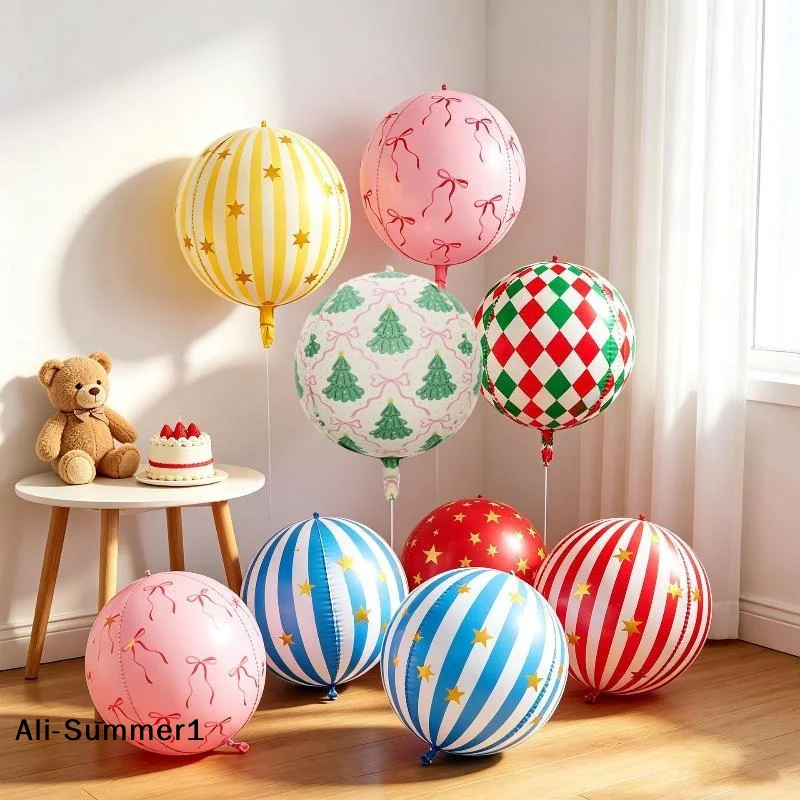 【E】1 PCS Ins 22 Inches Round Foil Balloons StripedStar Festive Ballons Party Birthday Home Decoration Supplies
