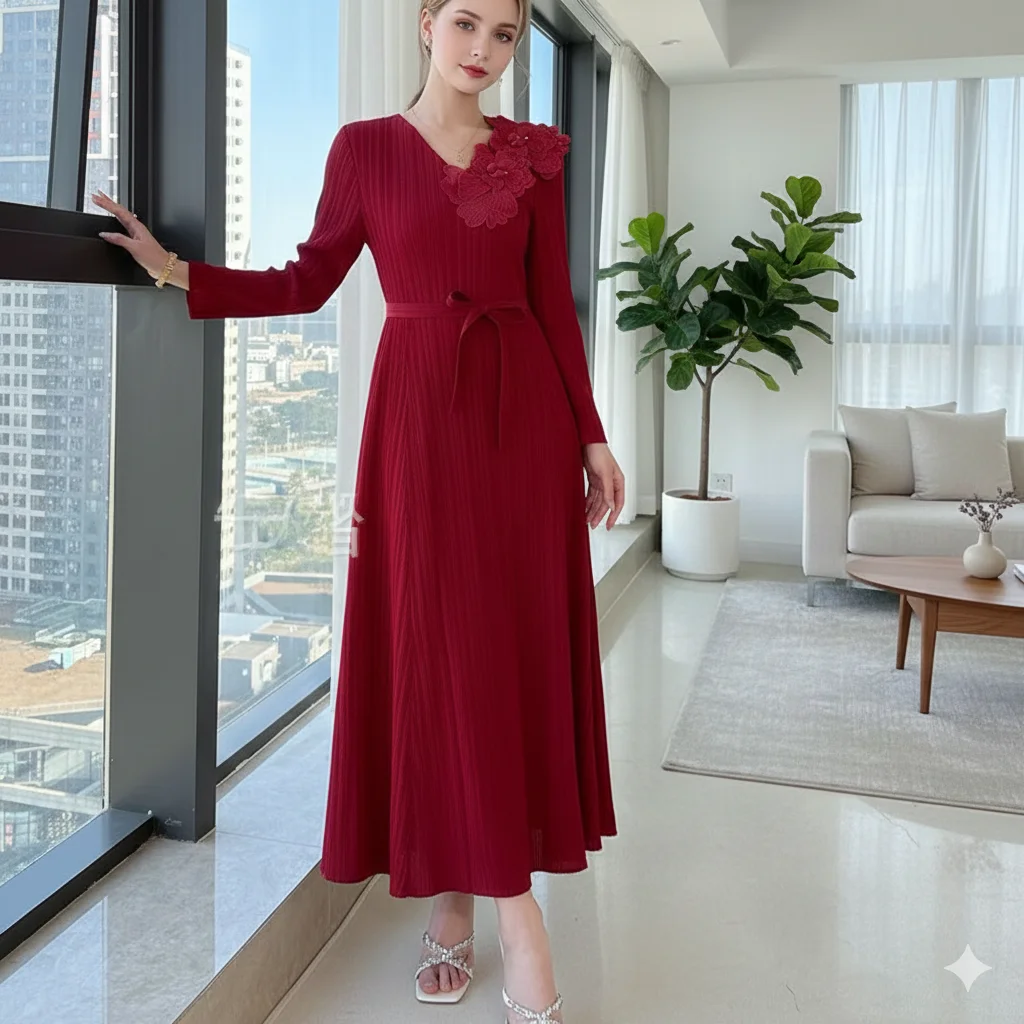 

Miyake Pleated 2026 New Spring and Summer Design Dress Fashion Temperament French Long Dress Senior Sense of Long Section Pleat