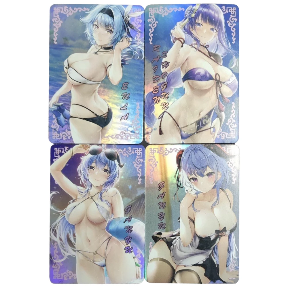 

4Pcs/set Genshin Impact Ganyu Beelzebul Keqing Flash Card ACG Classic Game Anime Collection Cards Diy Gift Toys