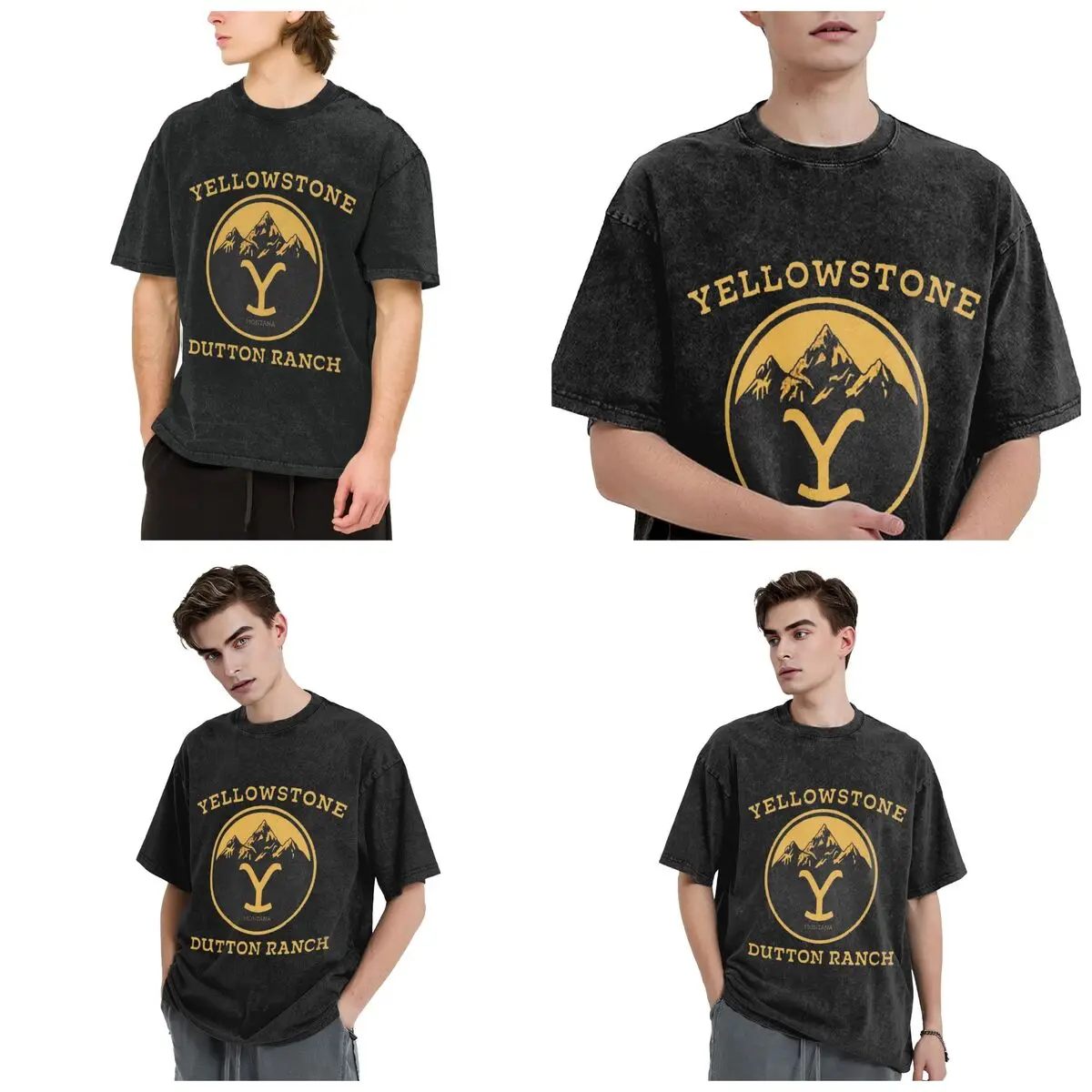 Yellowstone Dutton Ranch Hip Hop Short Sleeve T-Shirts Washed Tops Tees Streetwear T Shirt Cotton for Men Women