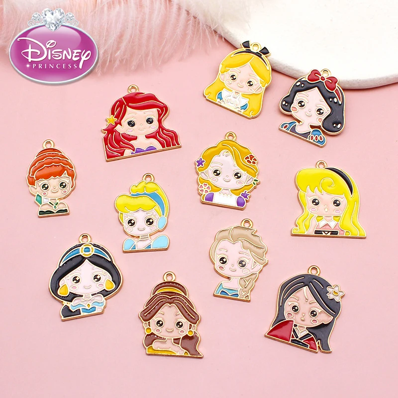 Disney-colgante de busto de princesa, colgante pequeño de dibujos animados, Blancanieves, Ariel, Alice, Elsa, aleación de Metal, collar DIY, pulsera, hallazgos de joyería