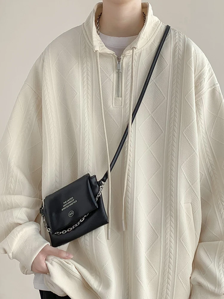 

Zip-Up Hoodie Men's Spring Autumn High Street Sle Stand Collar Base irt American Heavyweight Jaet Casual Loose Fit