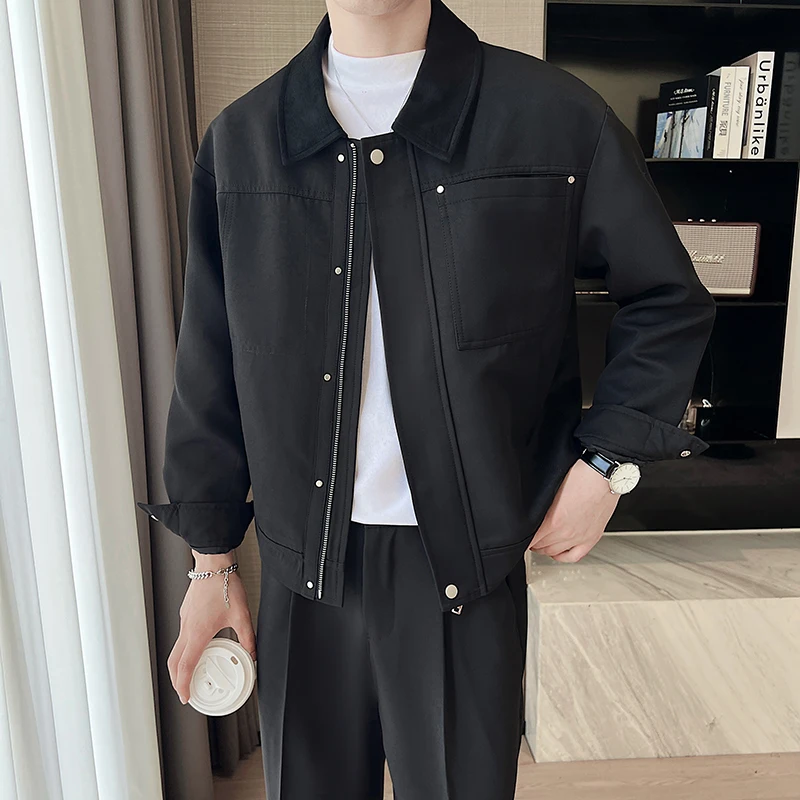 2024 Autumn Mens Coat Men Korean Streetwear Fashion Loose Casual Vintage Short Jacket Commute Business Trenchcoat Outerwear