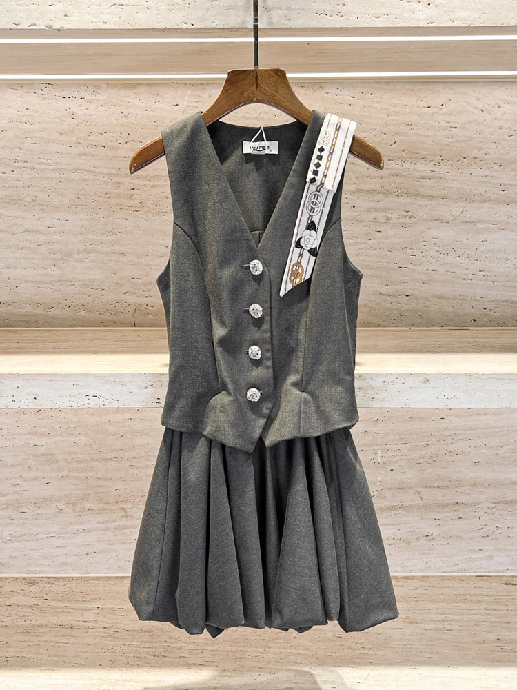 

Ele Summer Knot Tied Bud Vest Dr High Waist A-Line Skirt V-Ne Print Midi Dr for Younger Looking