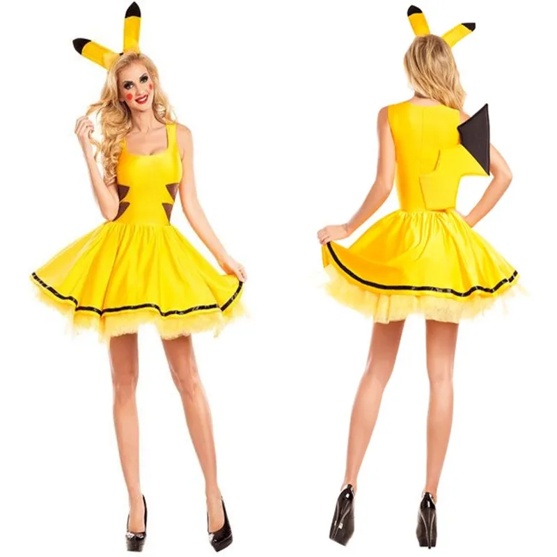 Pokemon Pikachu Costumes Dress Women Cosplay Sexy Halloween Adult Performance Costume Fancy  Bar Clubwear Party Girl Wear Toys