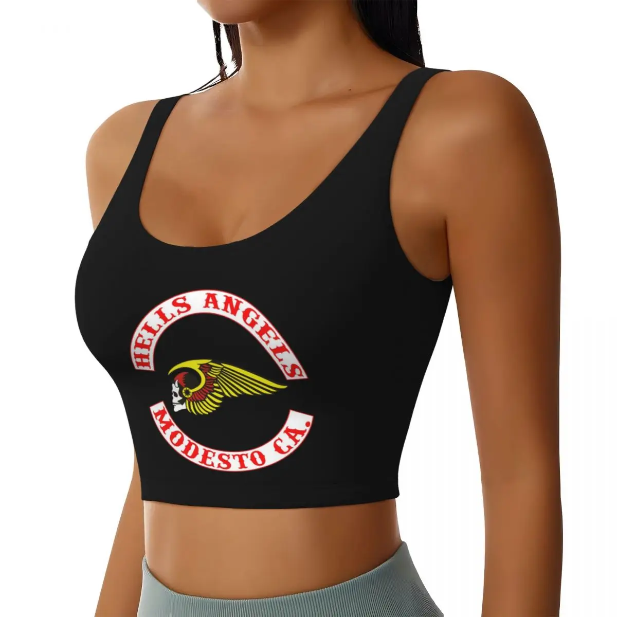 Custom Women's Hells Angels Logo Sports Bra Motorcycle Club High Impact Gym Workout Running Crop Tank Tops