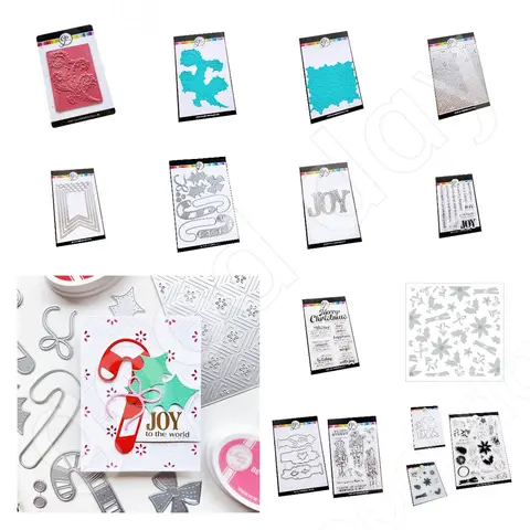 크리스마스 캔디 크래커 휴일 즐거운 메시지 금속 절단 다이 스탬프 스텐실 및 핫 포일 DIY 휴일 인사 카드, 신제품