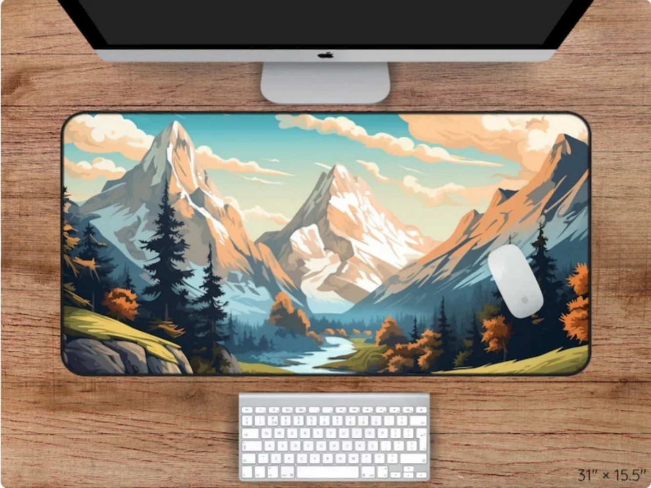 Large Mountain Forest River Landscape Desk Mat HD Printed Extended Gaming Mouse Pad Anti-slip Rubber Base Keyboard Pad