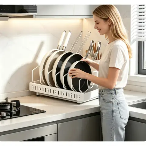 Pull Out Pots Pans Organizer Under Cabinet Adjustable Dividers Pot Lid Holder Kitchen Storage Rack