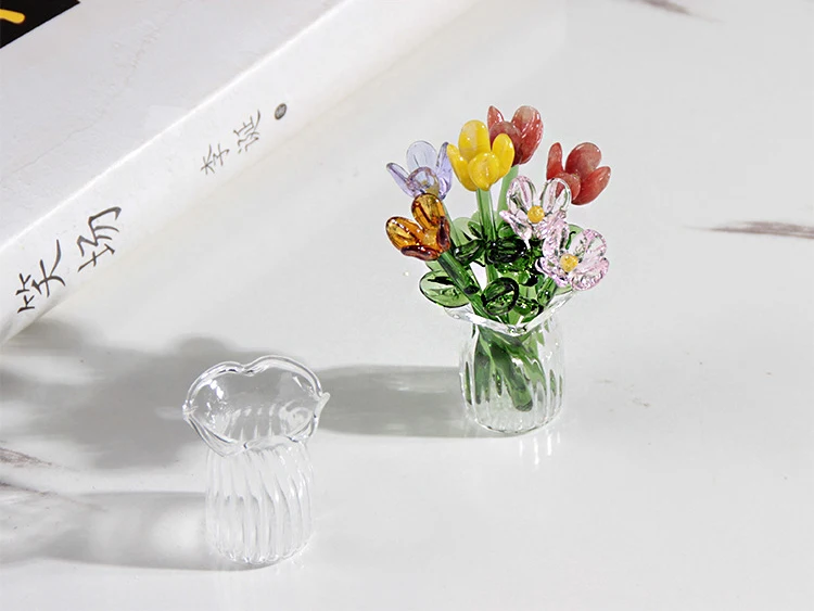 Handgefertigte Glas-Blumen, Glas-Simulationsstrauß, Frisches Blumenarrangement, Desktop-Dekoration mit Ewigen Blumen – Detail 2
