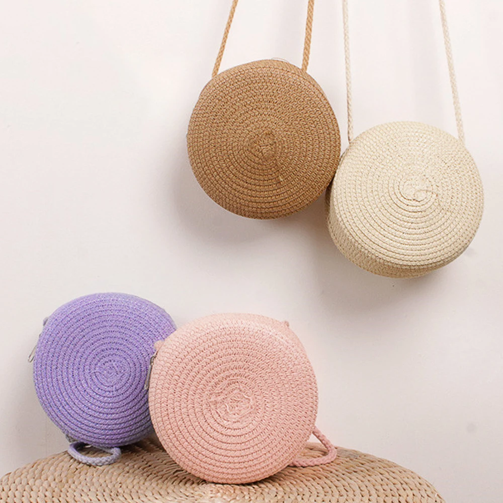 Minimalist handmade straw bag Round travel crossbody bag Casual small bag with coin purse Clothing accessories matching bag01