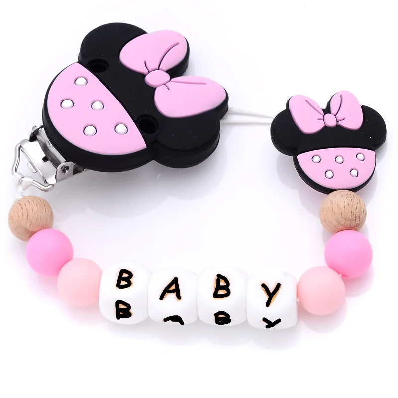 

Personalized Name Baby Pacifier Holder BPA Free Clip & Chain Cute Cartoon Design, Safe Silicone, Baby Essentials