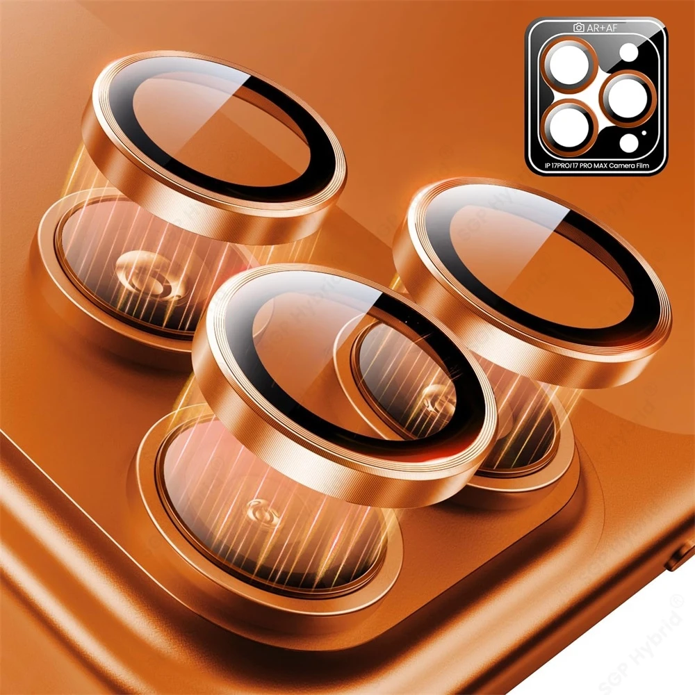 Metal Camera Ring Protector Cap For Apple iPhone 17 Pro Max 16 15 Pro Max 14 Plus AR+AF HD Rear Lens Glass With Mounting Support