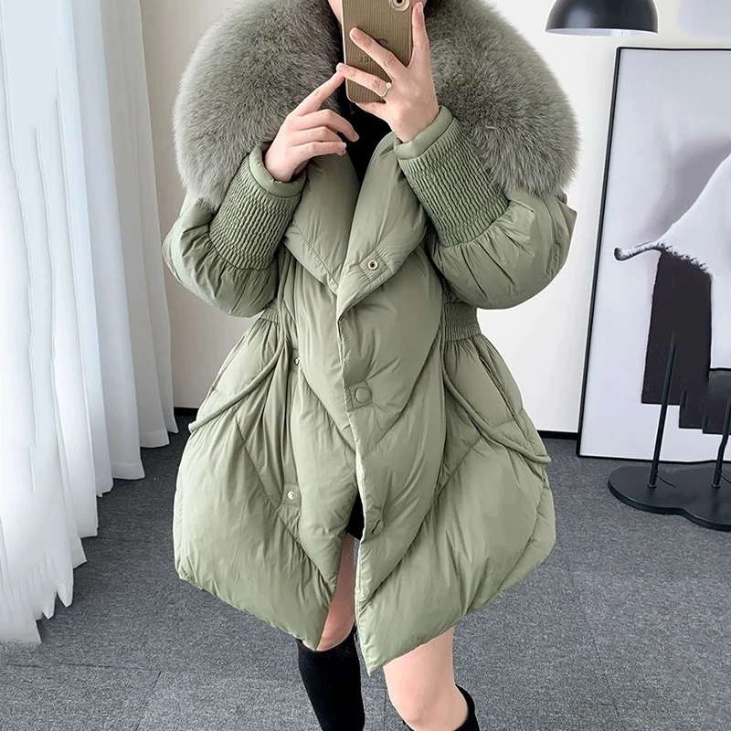 

Winter New Thick Warm Down Jackets Clothing Loose Single Breasted Coat for Women White Duck Down Down Jacket Fur Collar Parkas