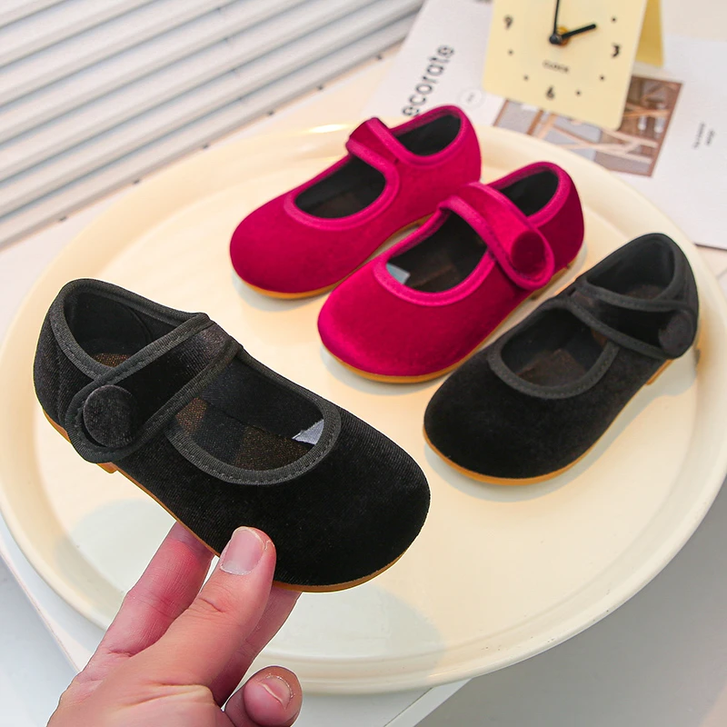 

2025 Spring Autumn Children Shoes New Girls Fashion Princess Leather Shoes Simple Round-toe Kids Flat Shoes Wine Red Versatile